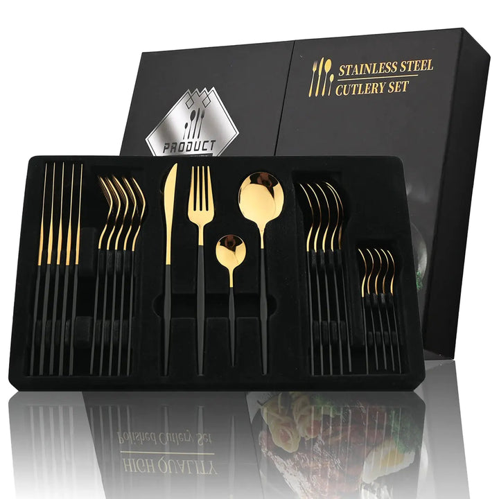 24-piece Stainless Steel Cutlery Set – Aurinox-Silver-The Livary