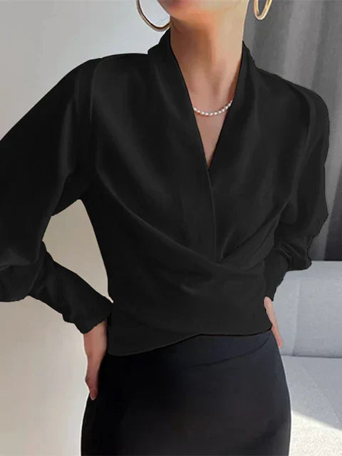 Trendy Ladies' Blouse with V-Neck - Elena-Black-S-The Livary