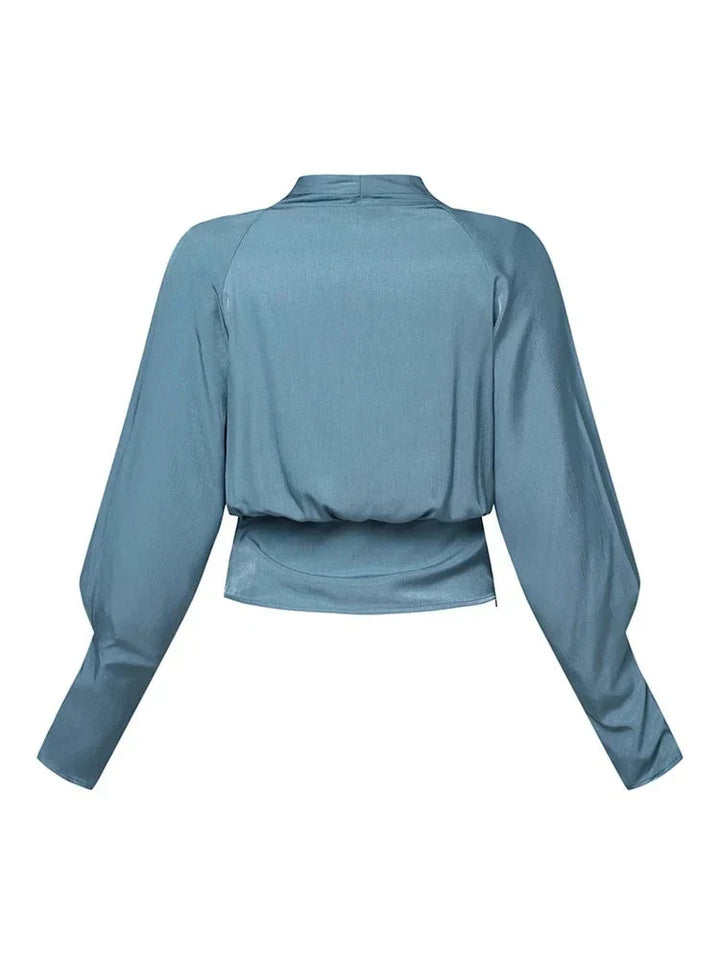 Trendy Ladies' Blouse with V-Neck - Elena-Blue-S-The Livary