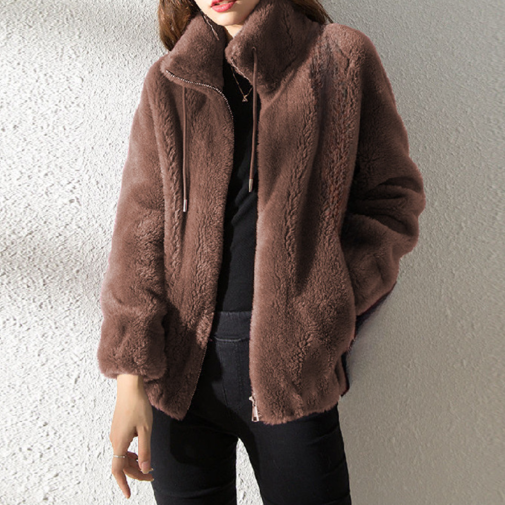 Warm Ladies' Jacket with Zip - Yara-Dark brown-XS-The Livary