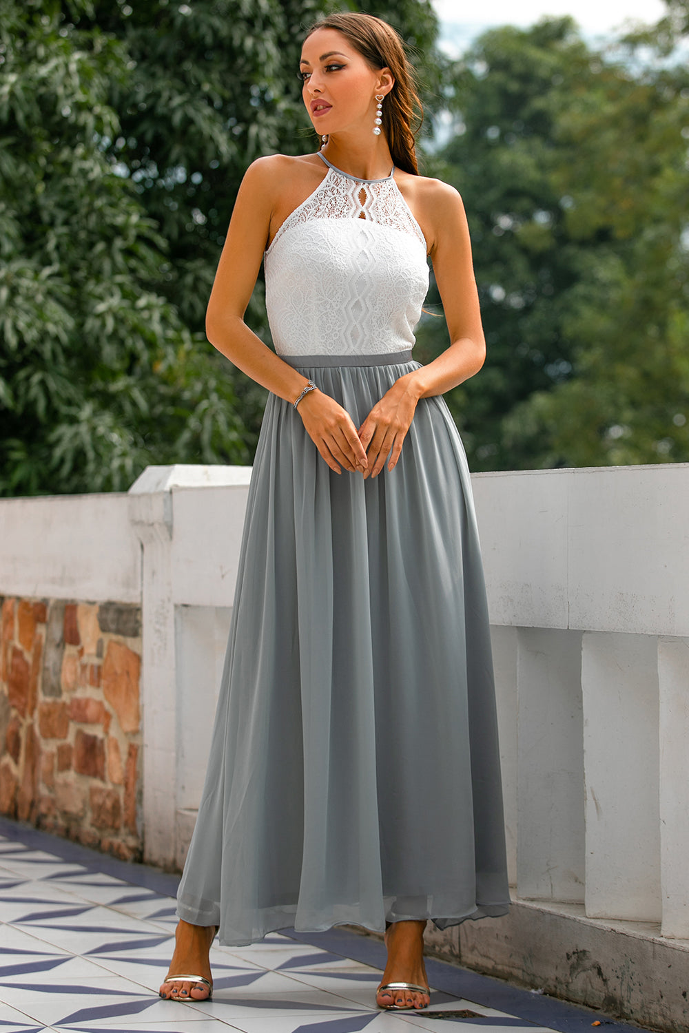 Stylish Dress for Wedding Guests with Open Back - Isabella-Light grey-EU32-The Livary