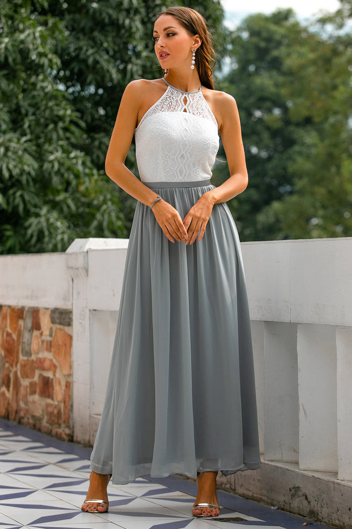 Stylish Dress for Wedding Guests with Open Back - Isabella-Light grey-EU32-The Livary