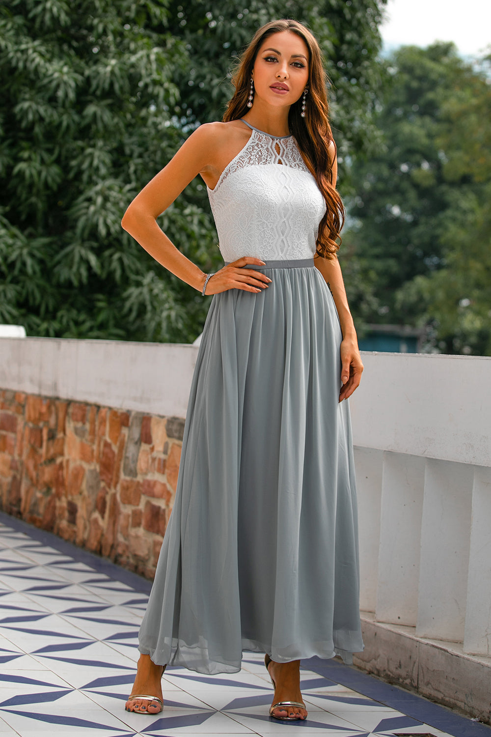 Stylish Dress for Wedding Guests with Open Back - Isabella-Light grey-EU32-The Livary