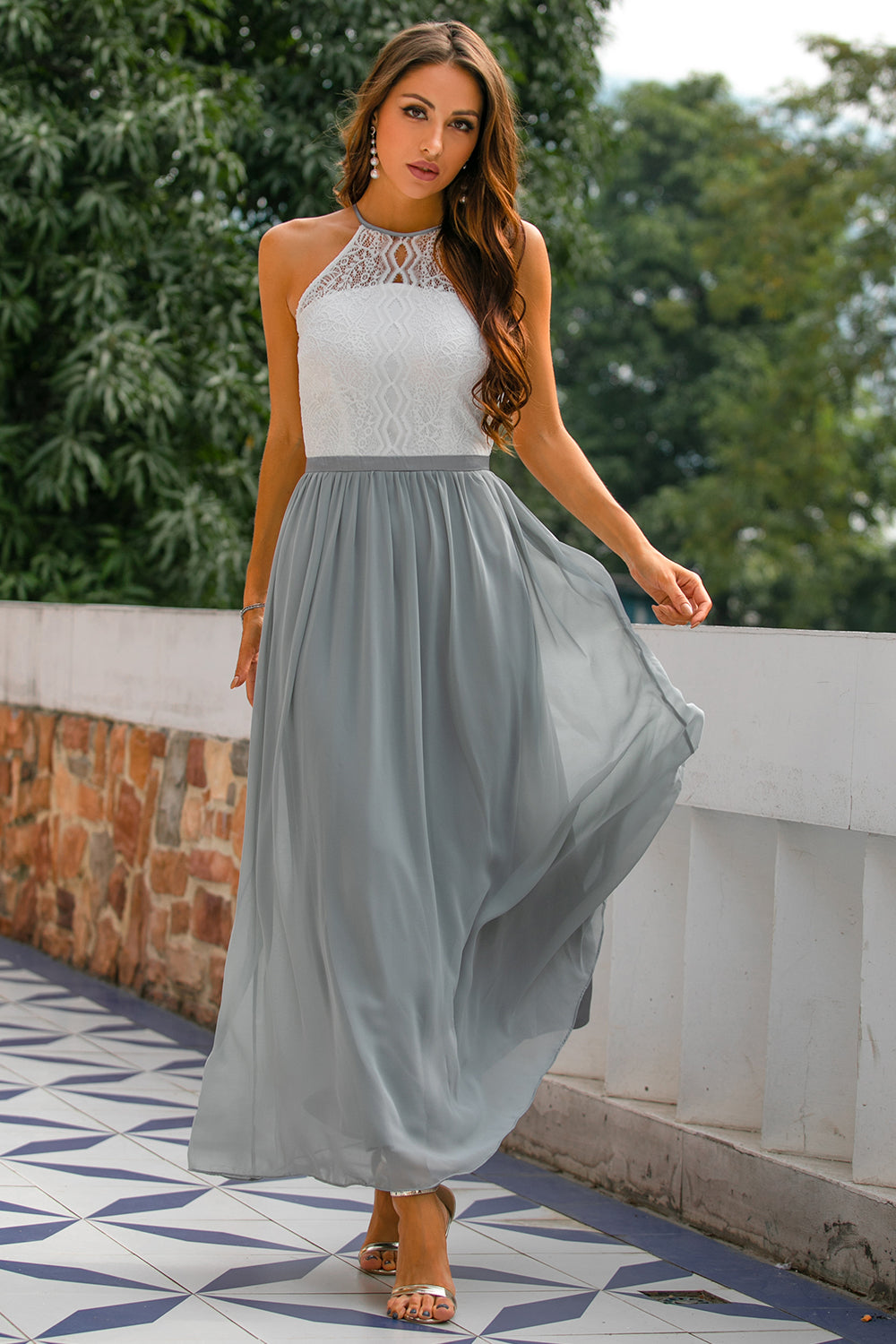 Stylish Dress for Wedding Guests with Open Back - Isabella-Light grey-EU32-The Livary