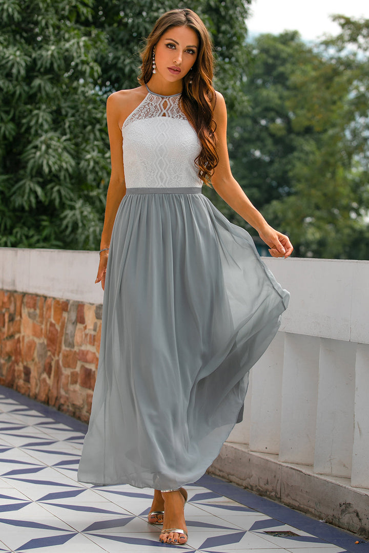 Stylish Dress for Wedding Guests with Open Back - Isabella-Light grey-EU32-The Livary