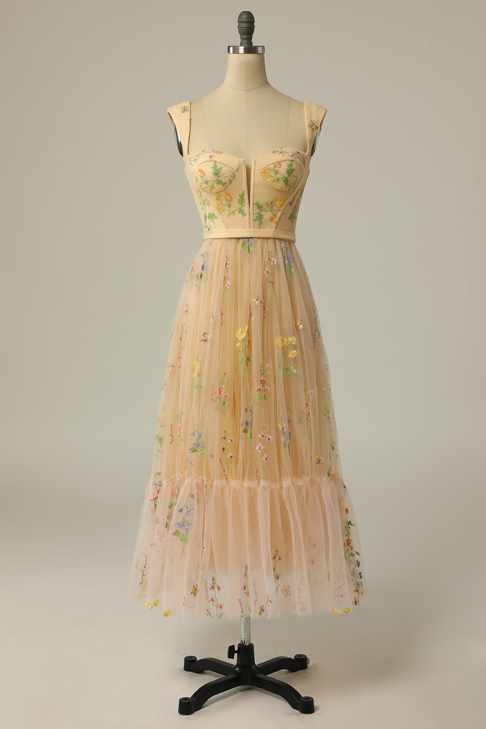 Stylish Long A-Line Ball Gown with Embroidery - Anna-Champagne-EU32-The Livary