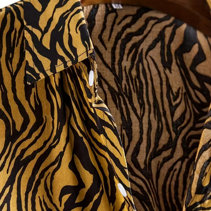 Trendy Tiger Print Shirt with Button Closure - Oscar-S-The Livary