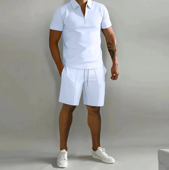 Men's sports set polo with zip and shorts summer style - Dario-White-S-The Livary