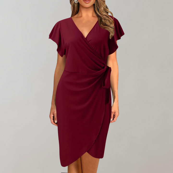 Lightweight Summer Dress with Short Sleeves - Sofia-Burgundy-S-The Livary