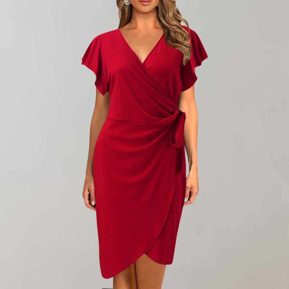 Lightweight Summer Dress with Short Sleeves - Sofia-Red-S-The Livary