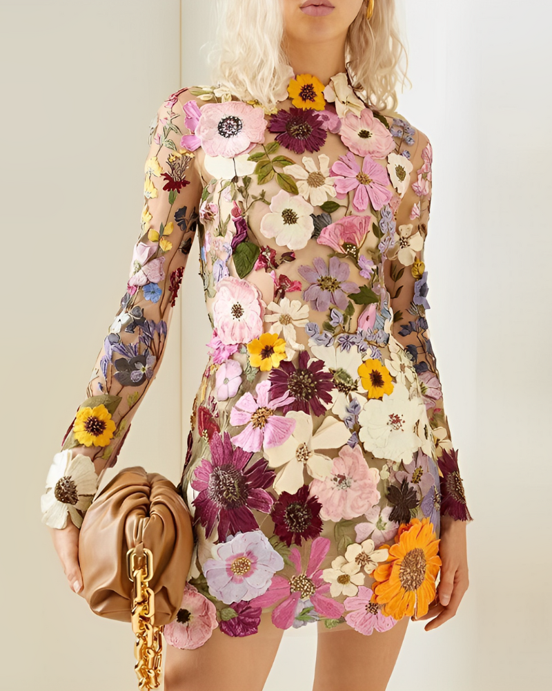 Romantic Flower Dress with Fine Details - Isabella-Pink-S-The Livary