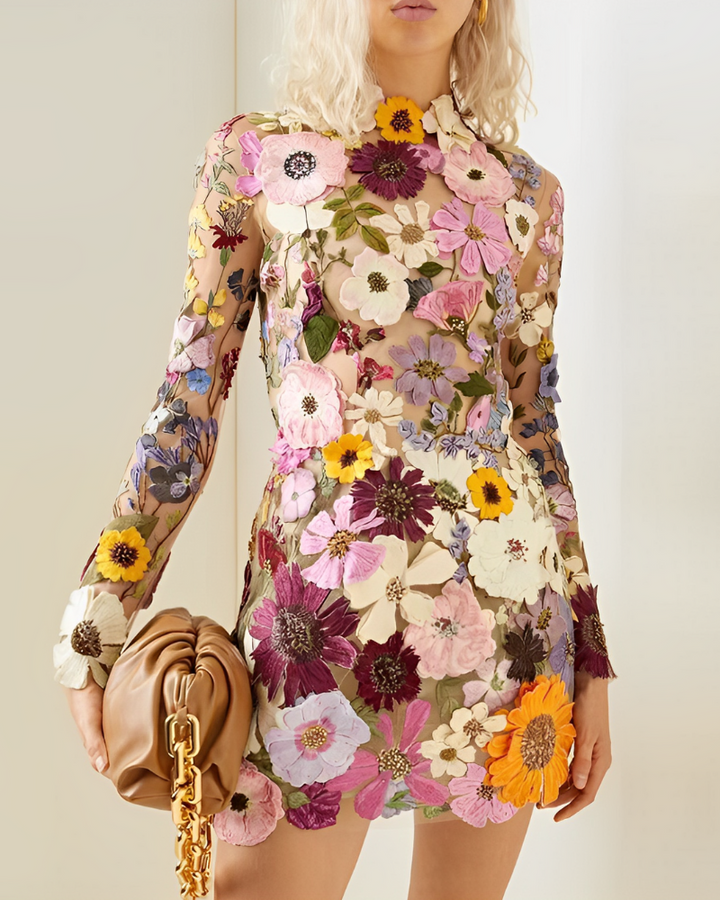 Romantic Flower Dress with Fine Details - Isabella-Pink-S-The Livary