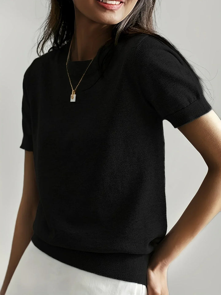 Ladies Short Sleeve Spring Sweater – Mila-Black-XS-The Livary