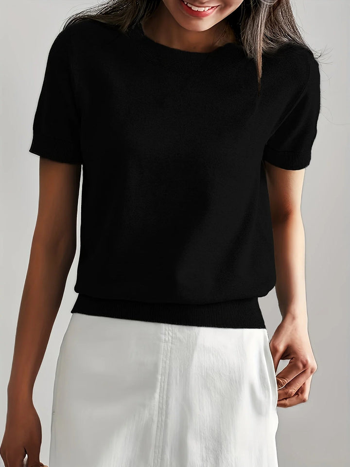 Spring Sweater with Short Sleeves – Mira-Grey-XS-The Livary
