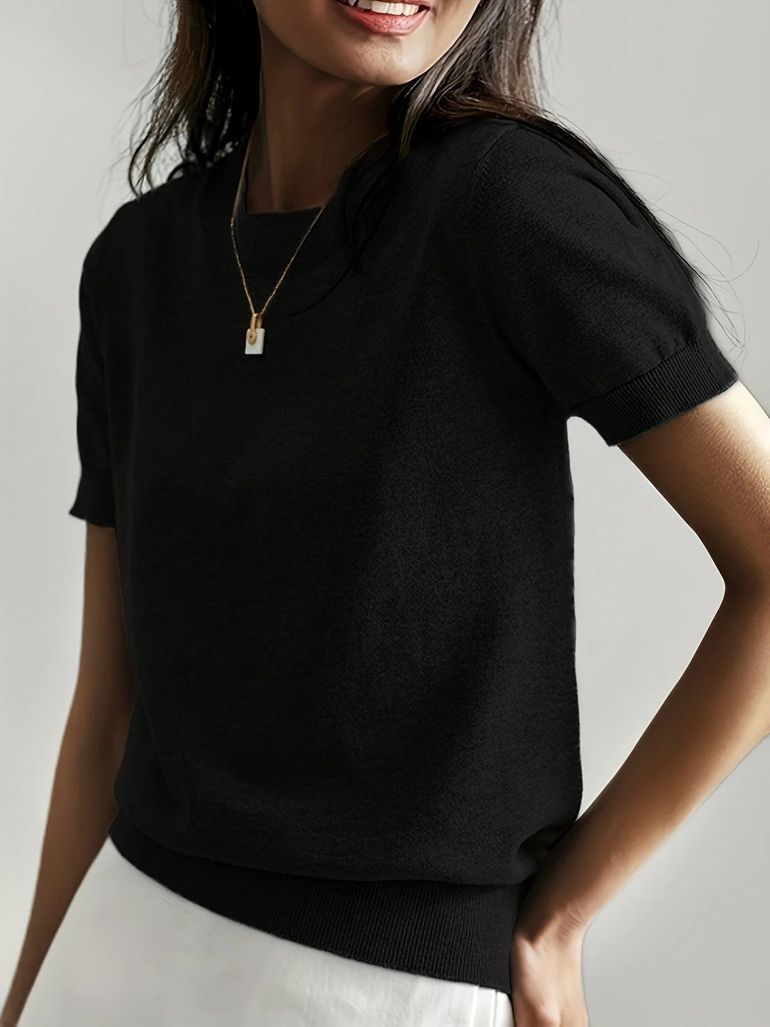 Spring Sweater with Short Sleeves – Mira-Black-XS-The Livary