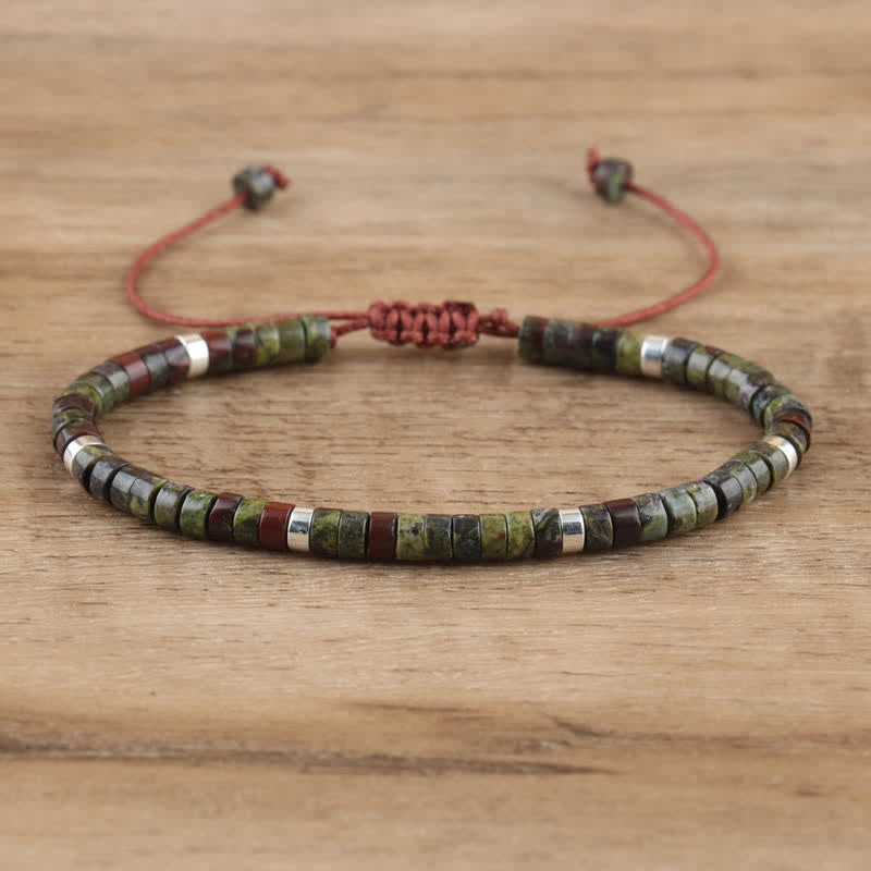 Braided Bracelet with 2.4 mm Natural Stone Rollers - Seraphina-Dragon bloodstone-The Livary