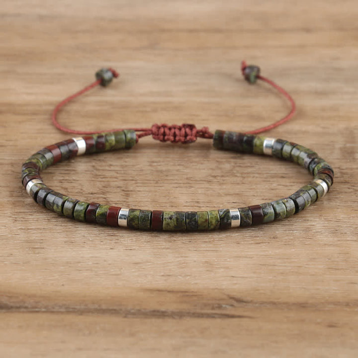 Braided Bracelet with 2.4 mm Natural Stone Rollers - Seraphina-Dragon bloodstone-The Livary