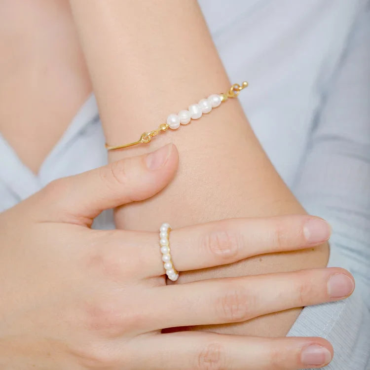 Stylish Bracelet with Delicate Pearls - Selina-Gold-The Livary