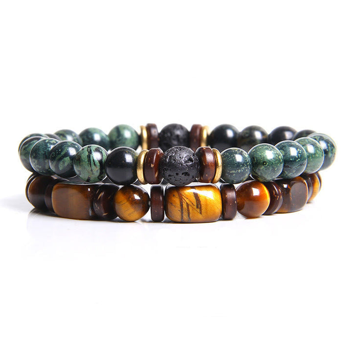 African Turquoise & Tiger Eye Bracelet - Naya-Tiger's Eye & Malachite-The Livary