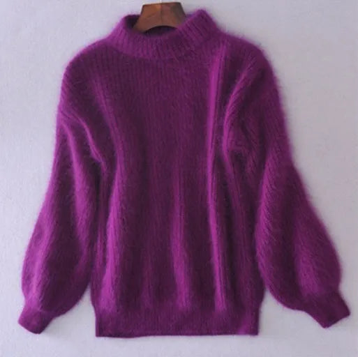 Casual Angora Knitted Women's Sweater - Livia-Purple-S-The Livary