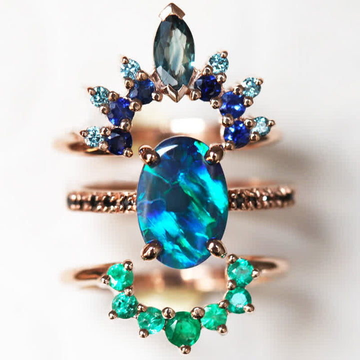 Sapphire and Opal 3-piece Ring Set - Isabella-2.01 in-The Livary