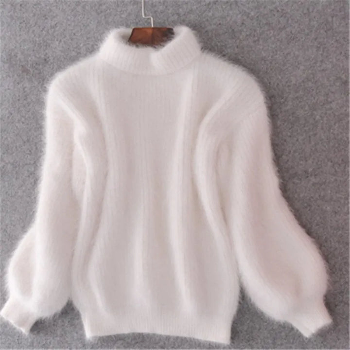 Casual Angora Knitted Women's Sweater - Livia-White-S-The Livary
