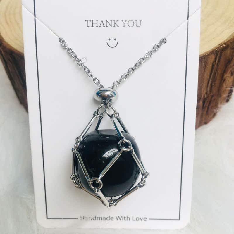 Small Natural Crystal Stone Bracelet Necklace - Iris-Obsidian-Silver-The Livary