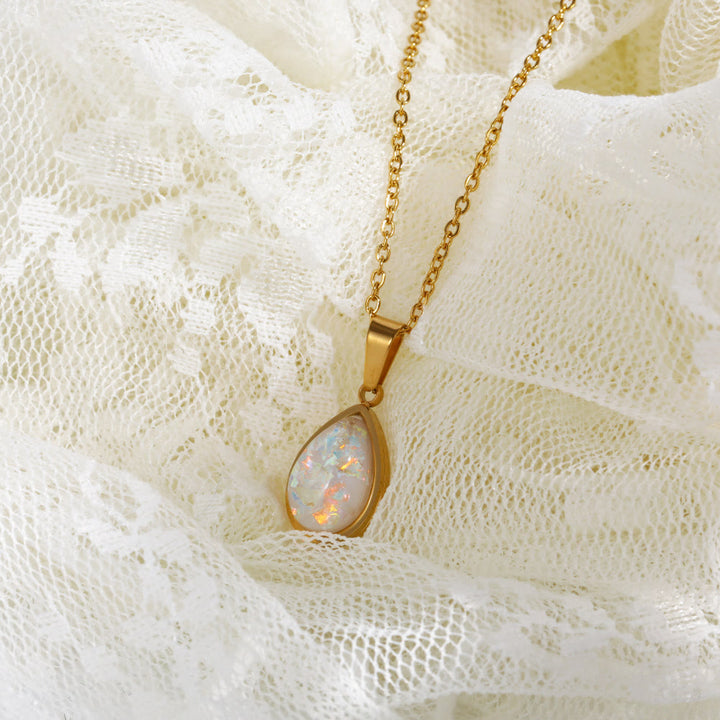 18K Natural Opal Drop Pendant Necklace - Eloise-The Livary