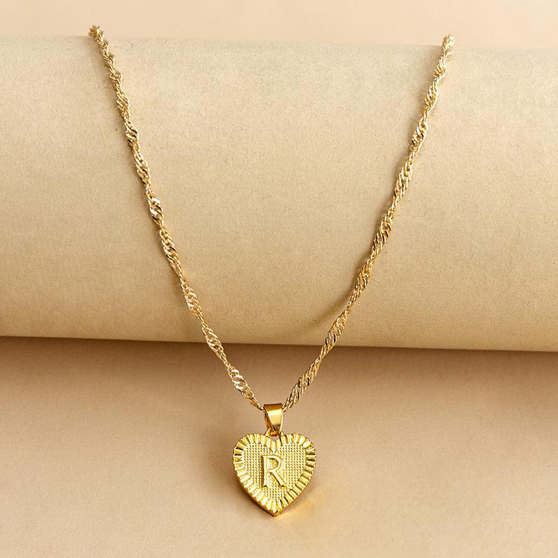 Gold Initial Heart Pendant Necklace - Amara-R-The Livary