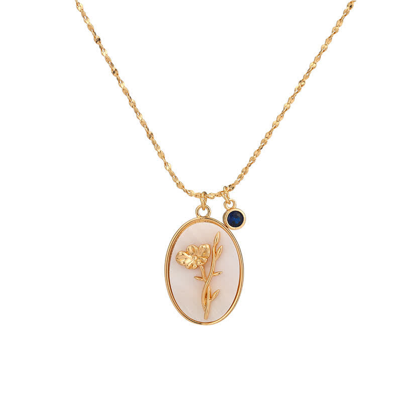 Birthstone with Birth Flowers Necklace - Aurora-September - Aster-The Livary