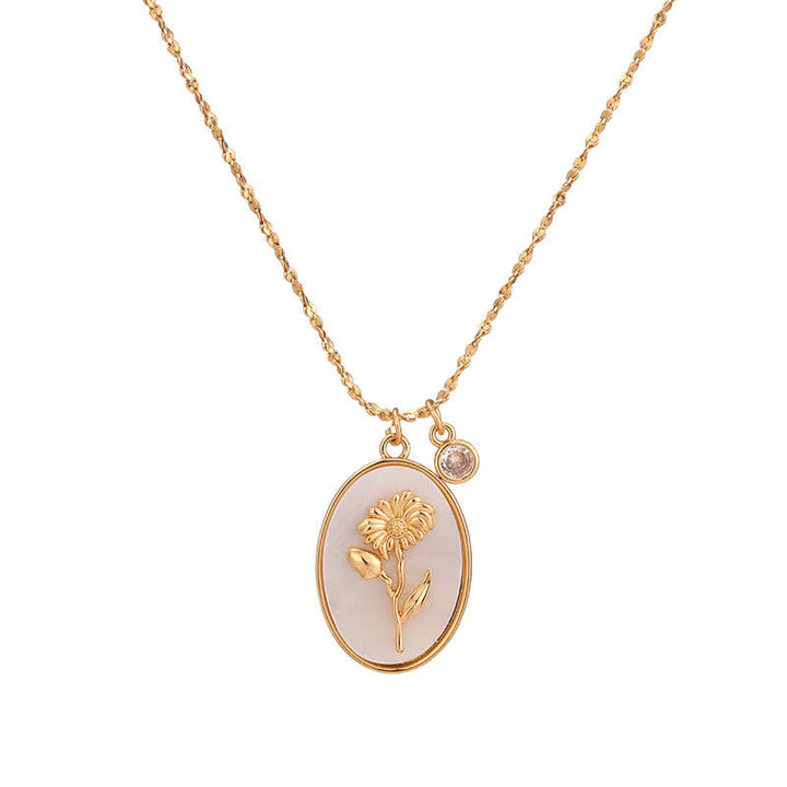 Birthstone with Birth Flowers Necklace - Aurora-April - Daisies-The Livary
