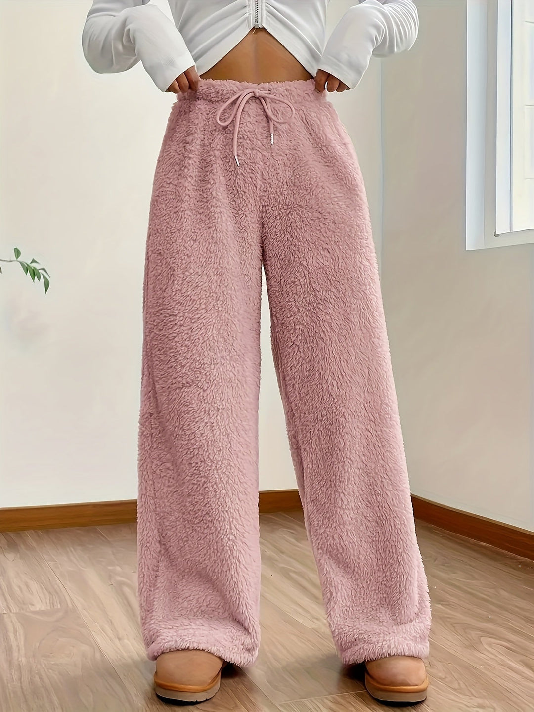 Soft Teddy Sherpa Lounge Pants for Ladies – Noémie-Pink-S-The Livary
