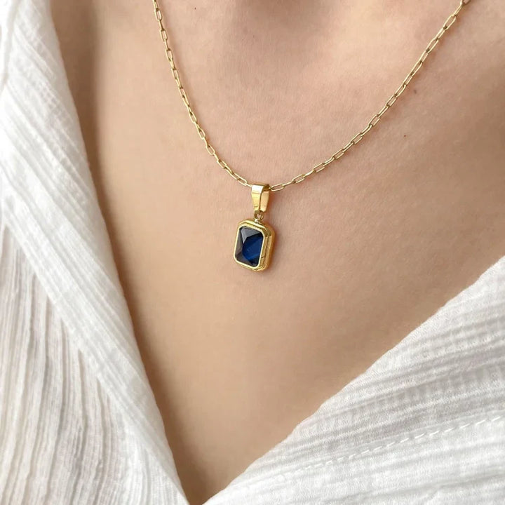 Vintage Gemstone Necklace - Celeste-Blue Square-The Livary