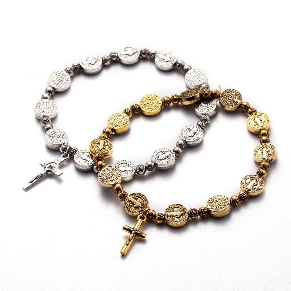 Gold and Silver Coloured Christian Cross Bracelet - Solana-Gold-The Livary