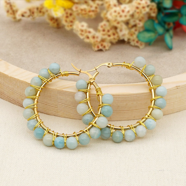 Boho Natural Crystals Large Hoop Earrings - Sanne-Amazonite-The Livary