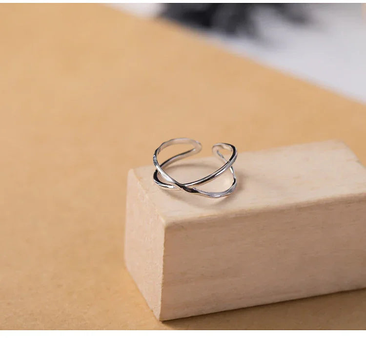 Adjustable Double Lines Ring - Lina-Crossed-The Livary