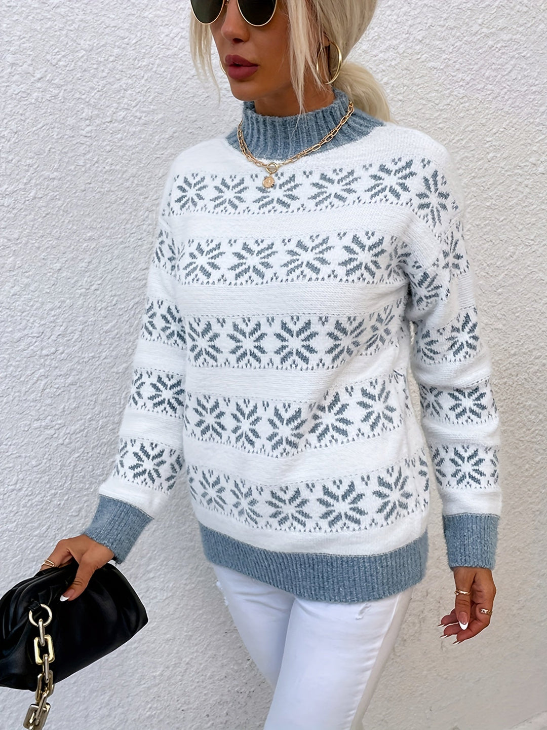 Christmas Pattern Sweater - Holly-Blue-S-The Livary