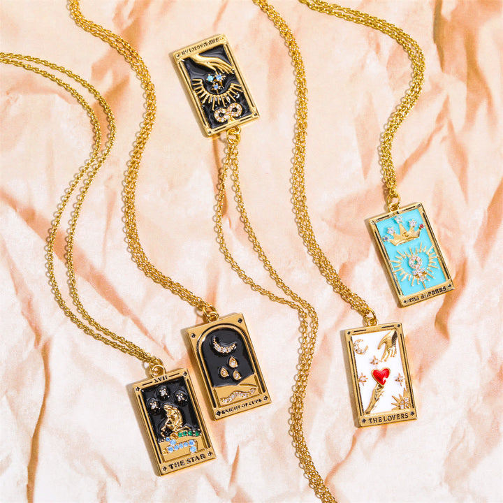 Zirconia Gold-Plated Tarot Drop Pendant Necklace - Amara-The Empress-The Livary