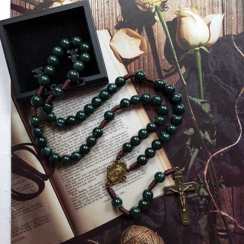 Mosagaat Holy Medal Cross Pendant Rosary Necklace - Celeste-The Livary