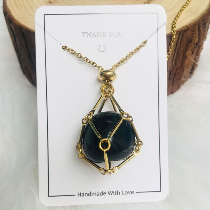 Small Natural Crystal Stone Bracelet Necklace - Iris-Obsidian-Gold-The Livary