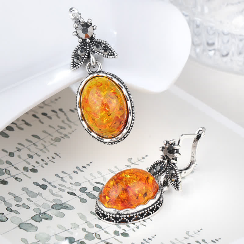 Retro Flower Earrings with Amber - Nora-The Livary