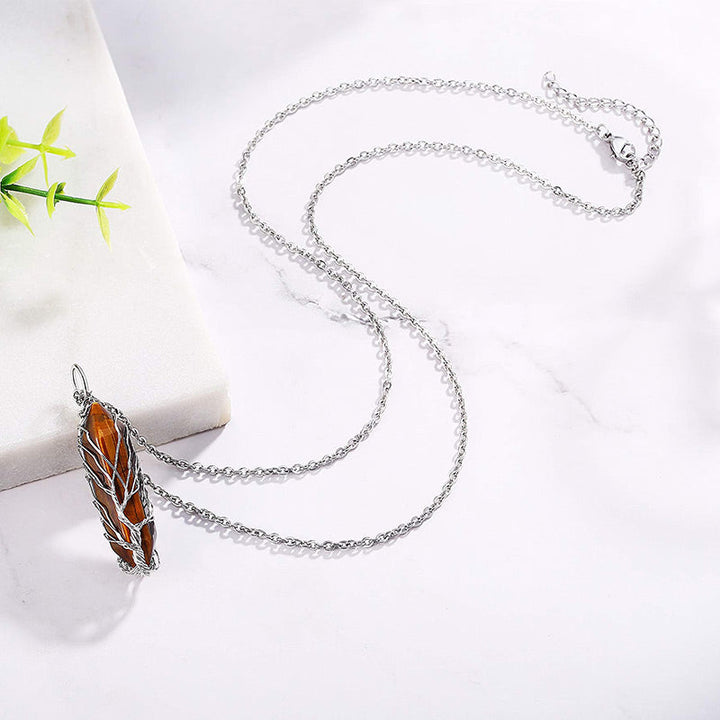 Stylish Crystal with Tree of Life Gemstone Necklace - Elara-Green Aventurine-The Livary