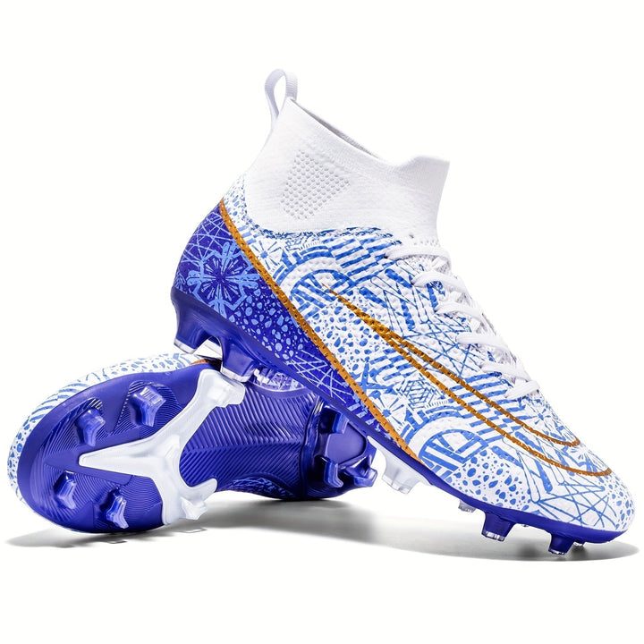 Men's Football Boots with Grip & High Ankle Design – Dario-White Blue-7-The Livary