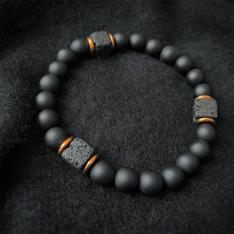Black Onyx and Lava Stone Cube Balance Bracelet - Aurelia-Onyx-Gold-The Livary