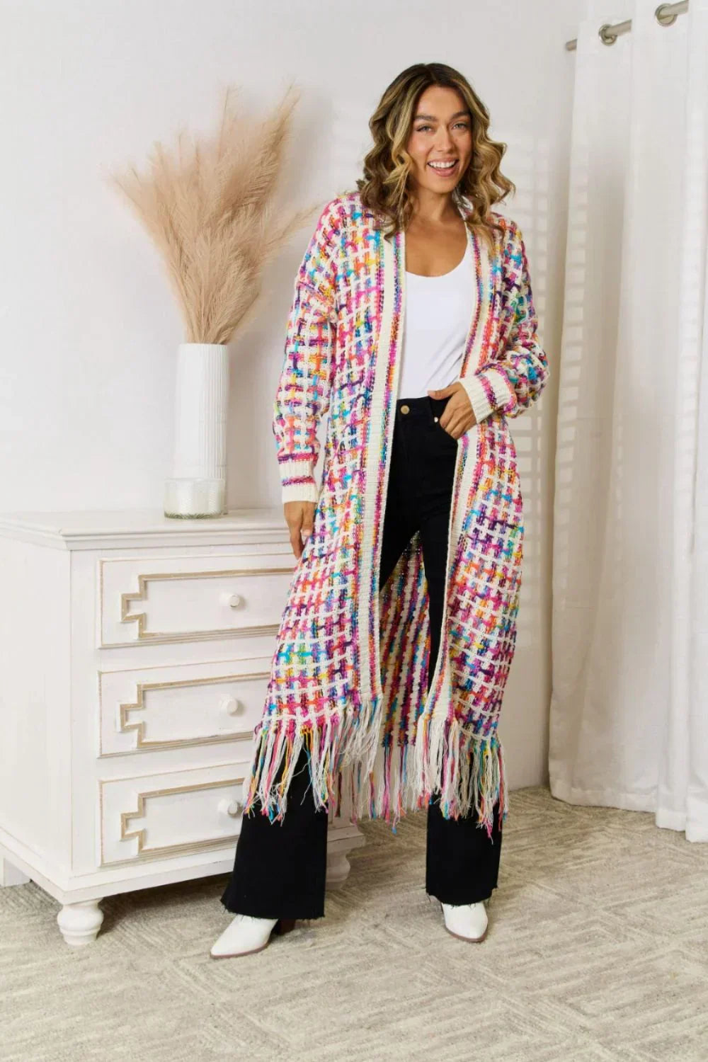 Stylish Coloured Cardigan for Women - Aurora-Red/White-S-The Livary