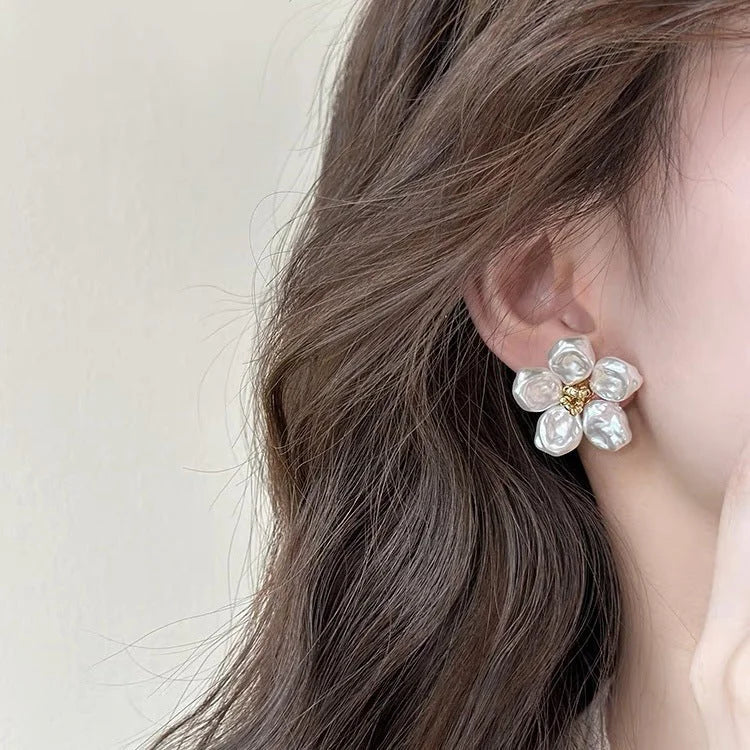 Irregular Pearl Petal Earrings - Celine-The Livary