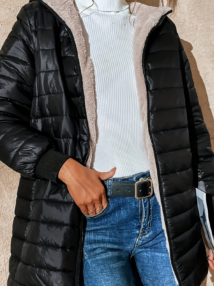 Fleece Lined Women's Jacket with Zip - Eliza-Black-XS-The Livary
