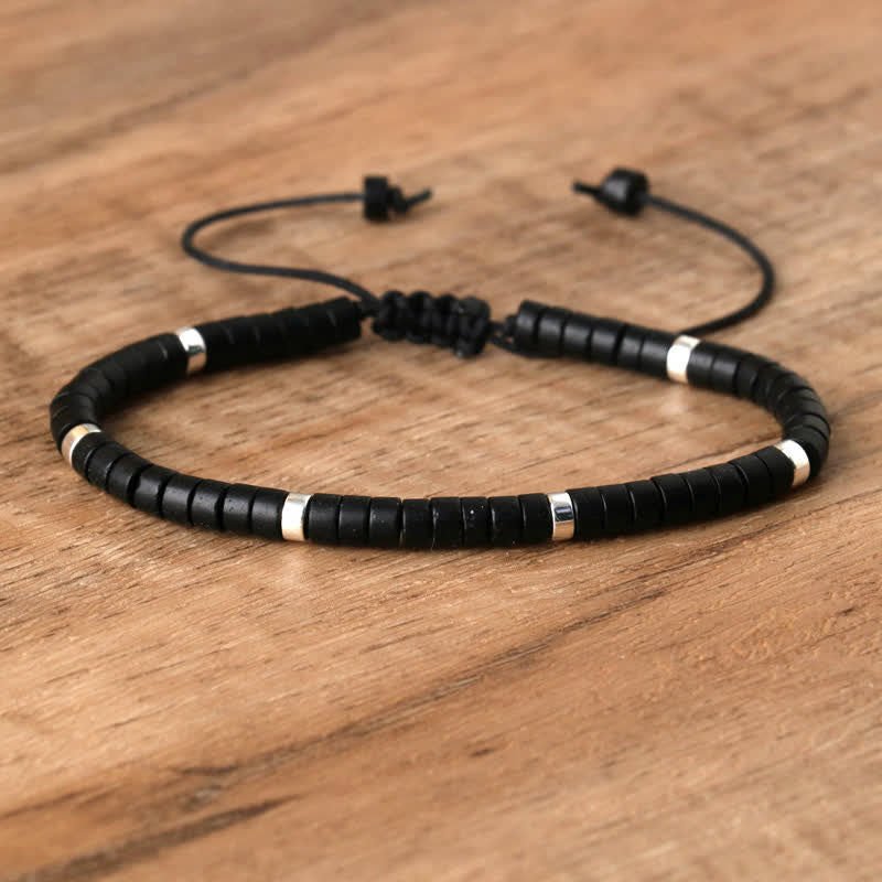 Braided Bracelet with 2.4 mm Natural Stone Rollers - Seraphina-Black tourmaline-The Livary