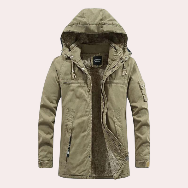 Men's Winter Jacket with Warm Hood - Logan-Khaki-S-The Livary