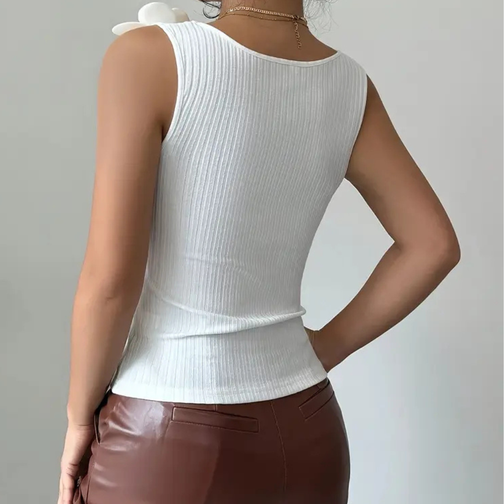 Trendy White Sleeveless Ladies' Top with Floral Details - Elara-XS-The Livary